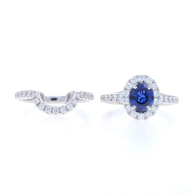 2.59ctw Sapphire and Diamond Engagement Ring & Wedding Band White Gold