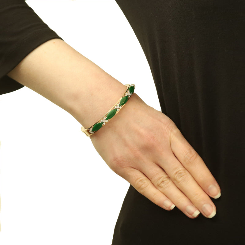 3.44ctw Jadeite and Diamond Bracelet Yellow Gold