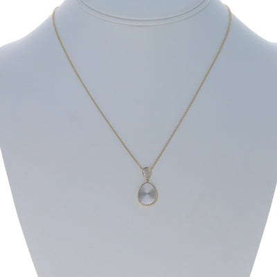Mother of Pearl and Diamond Cable Chain Pendant Necklace Yellow Gold