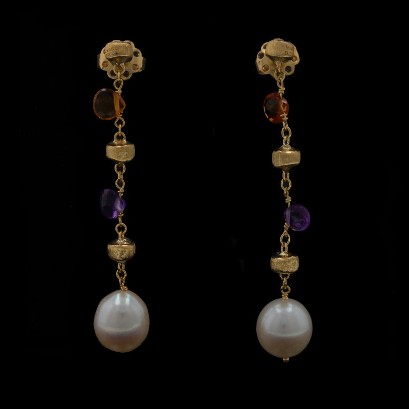 Marco Bicego Freshwater Pearl and Citrine Earrings Yellow Gold