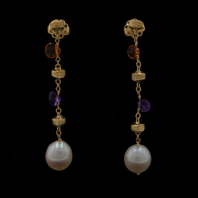 Marco Bicego Freshwater Pearl and Citrine Earrings Yellow Gold