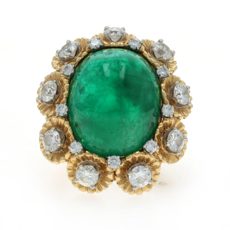 Ruser Cocktail Ring 19.85ctw Emerald and Diamond Ring Yellow Gold