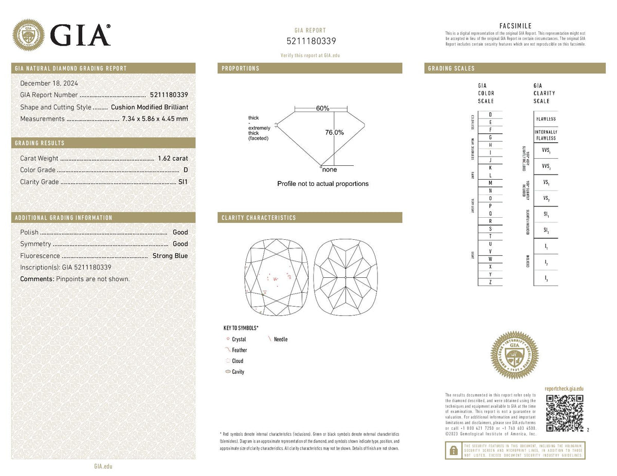 1.62ct Loose Diamond Cushion Diamond GIA