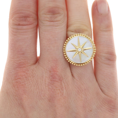 Mother of Pearl and Diamond Ring Yellow Gold