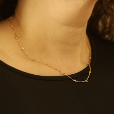 1.03ctw Diamond Diamond Cut Cable Chain Station Necklace Yellow Gold