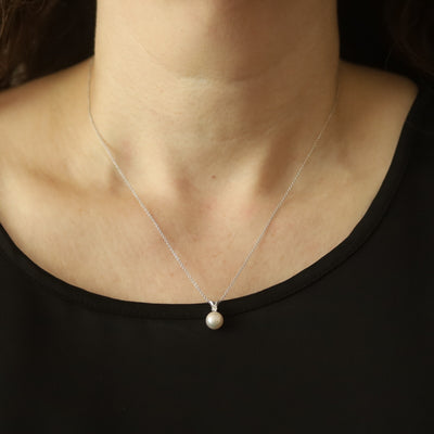 Akoya Pearl and Diamond Cable Chain Pendant Necklace White Gold