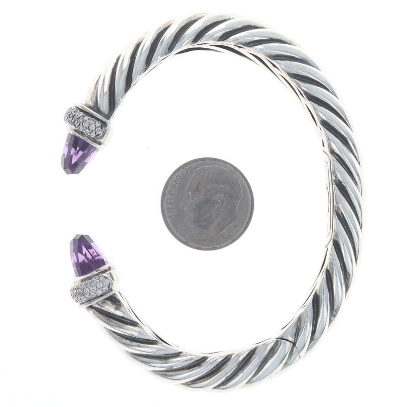 David Yurman Waverly Cuff Bracelet Size Medium .55ctw Amethyst and Diamond Bracelet Sterling Silver