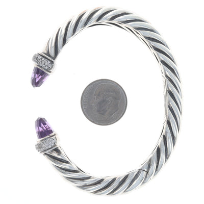 David Yurman Waverly Cuff Bracelet Size Medium .55ctw Amethyst and Diamond Bracelet Sterling Silver