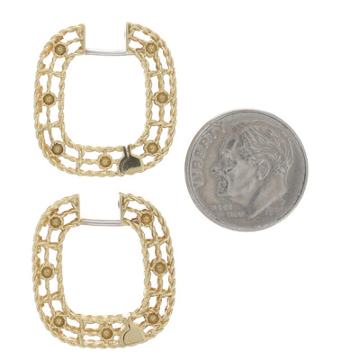 Roberto Coin Princess Square Hoop Earrings .38ctw Diamond and Ruby Earrings Yellow Gold