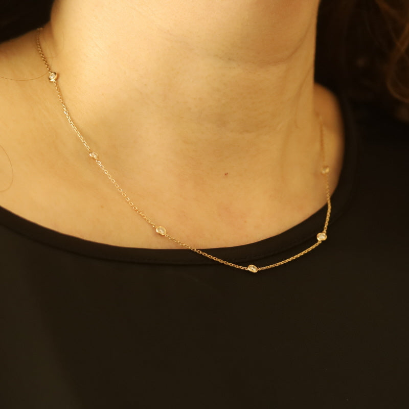 1.00ctw Diamond Diamond Cut Cable Chain Station Necklace Yellow Gold