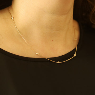 1.00ctw Diamond Diamond Cut Cable Chain Station Necklace Yellow Gold
