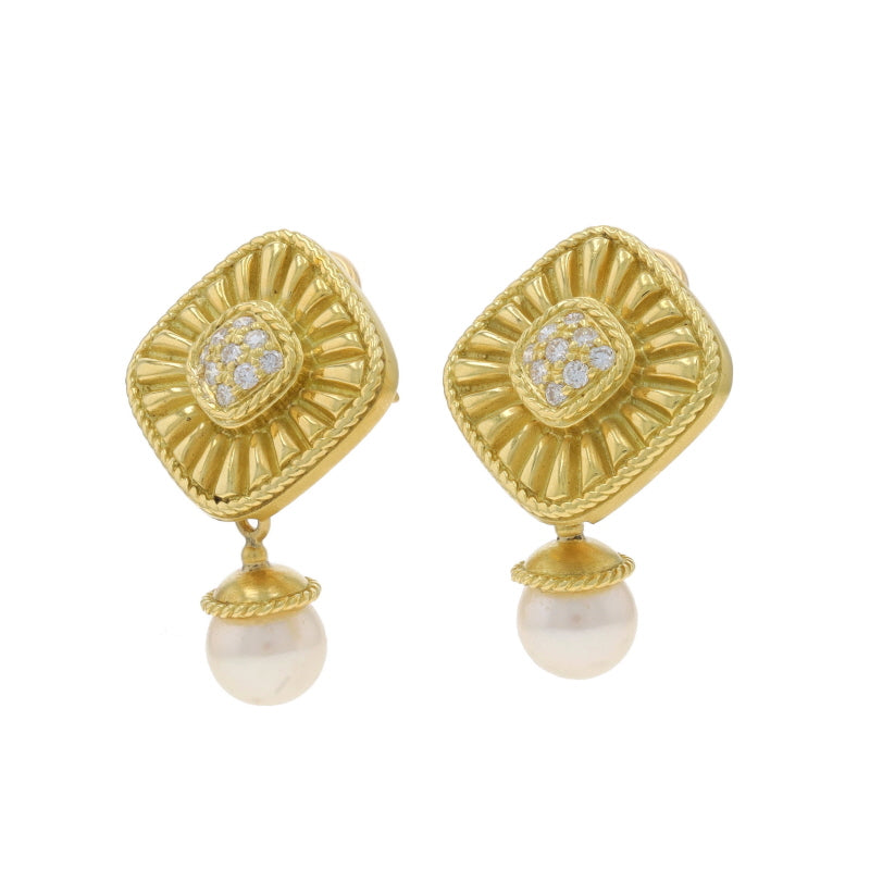 .27ctw Diamond and Akoya Pearl Earrings Yellow Gold