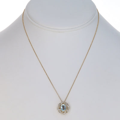 1.25ctw Aquamarine and Diamond Pendant Necklace Yellow Gold