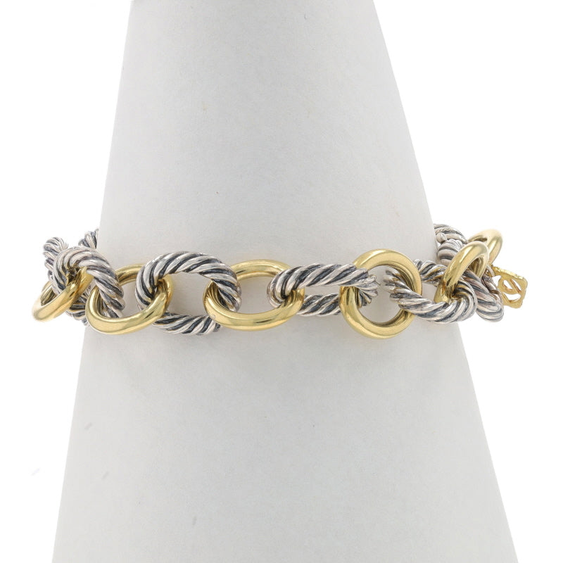 David Yurman Cable Oval Link Bracelet (older style with solid 18k gold links) Cable Bracelet Sterling Silver