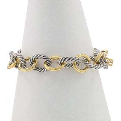 David Yurman Cable Oval Link Bracelet (older style with solid 18k gold links) Cable Bracelet Sterling Silver