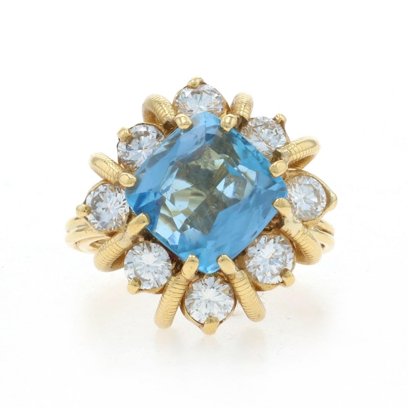 Aquamarine and Diamond Women's Ring Yellow Gold