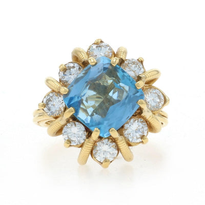 Aquamarine and Diamond Women's Ring Yellow Gold