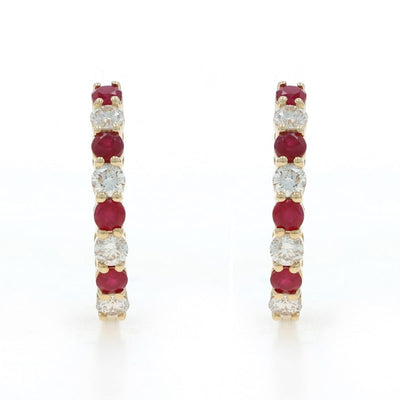 .75ctw Diamond and Ruby Women's Earrings Yellow Gold