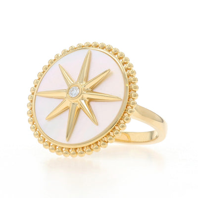 Mother of Pearl and Diamond Ring Yellow Gold