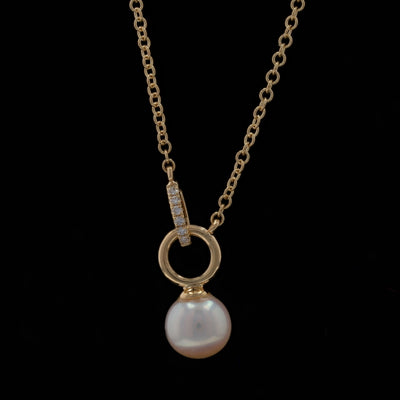 Cultured Pearl and Diamond Pendant Necklace Yellow Gold