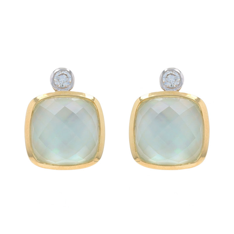 .14ctw Quartz over Mother of Pearl and Diamond Earrings Yellow Gold