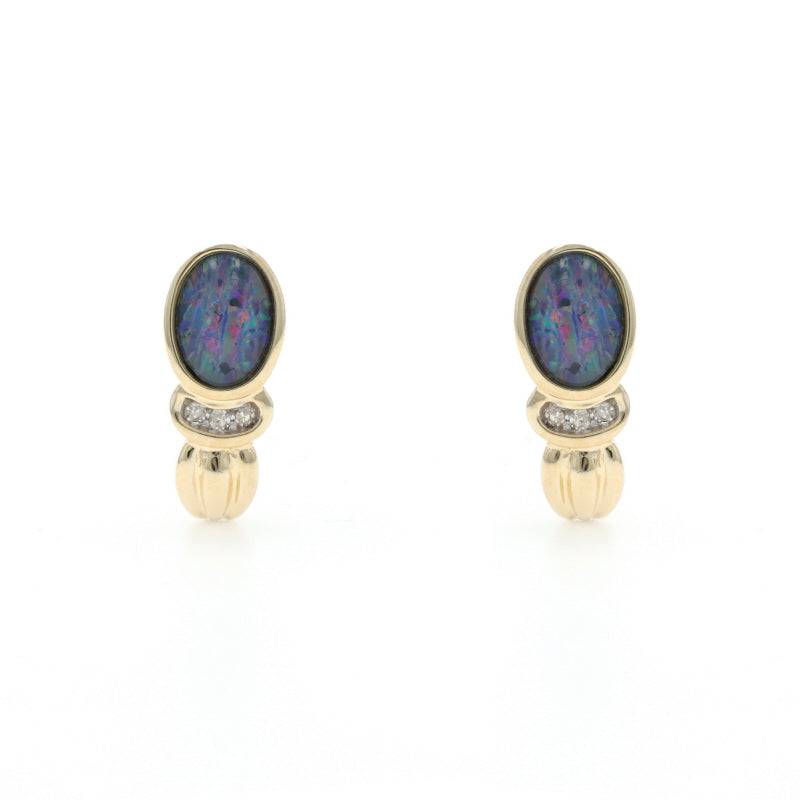 Opal Triplet and Diamond Earrings Yellow Gold