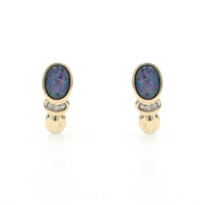 Opal Triplet and Diamond Earrings Yellow Gold