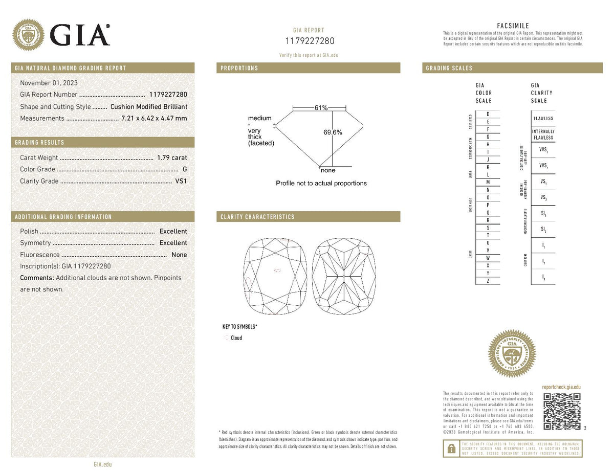 1.79 Loose Diamond Cushion Diamond GIA