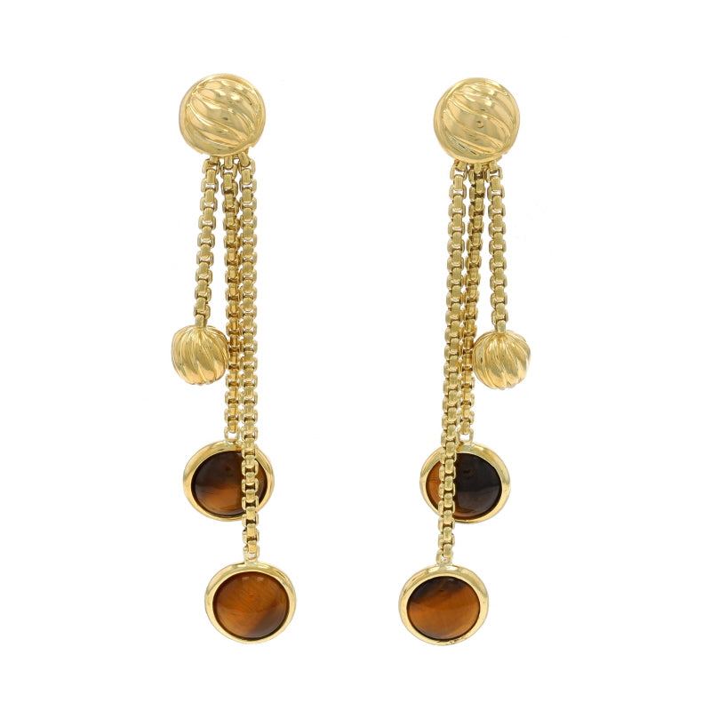 David Yurman Tiger's Eye Earrings Yellow Gold