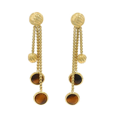 David Yurman Tiger's Eye Earrings Yellow Gold