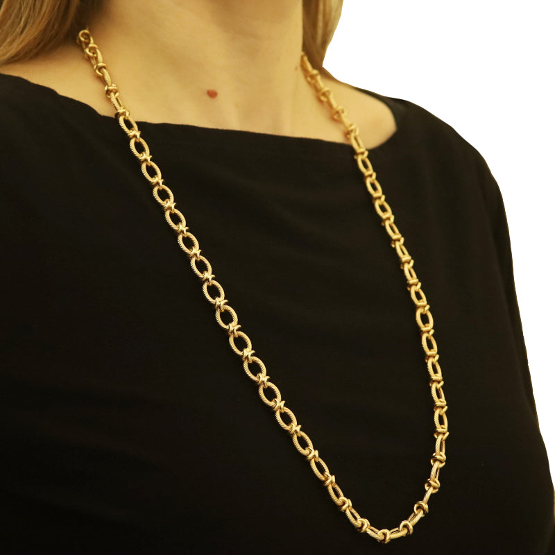 Fancy Link Chain Necklace Yellow Gold