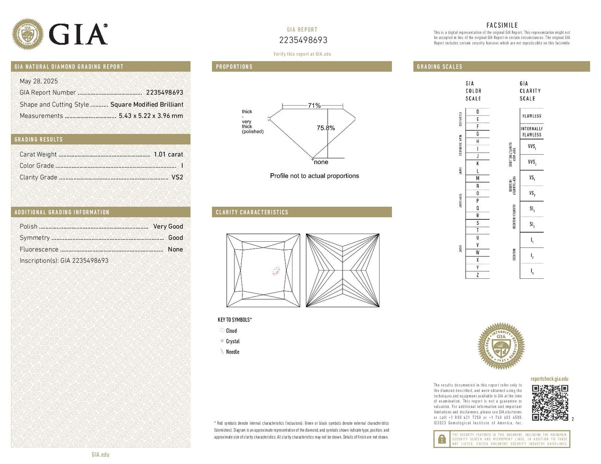 1.01ct Loose Diamond Princess Diamond GIA