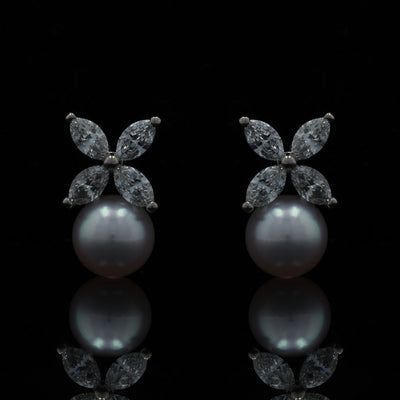 1.28ctw Akoya Pearl and Diamond Earrings White Gold