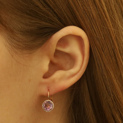 2.42ctw Amethyst and Diamond Earrings Rose Gold