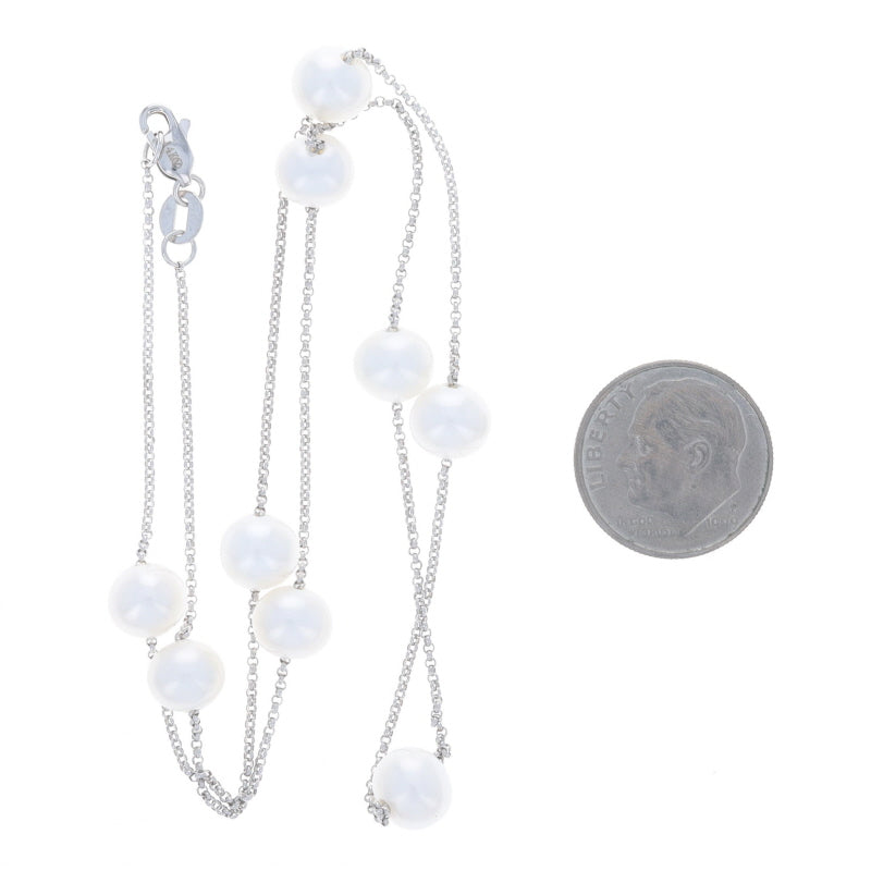 Cultured Freshwater Pearl Cable Necklace White Gold
