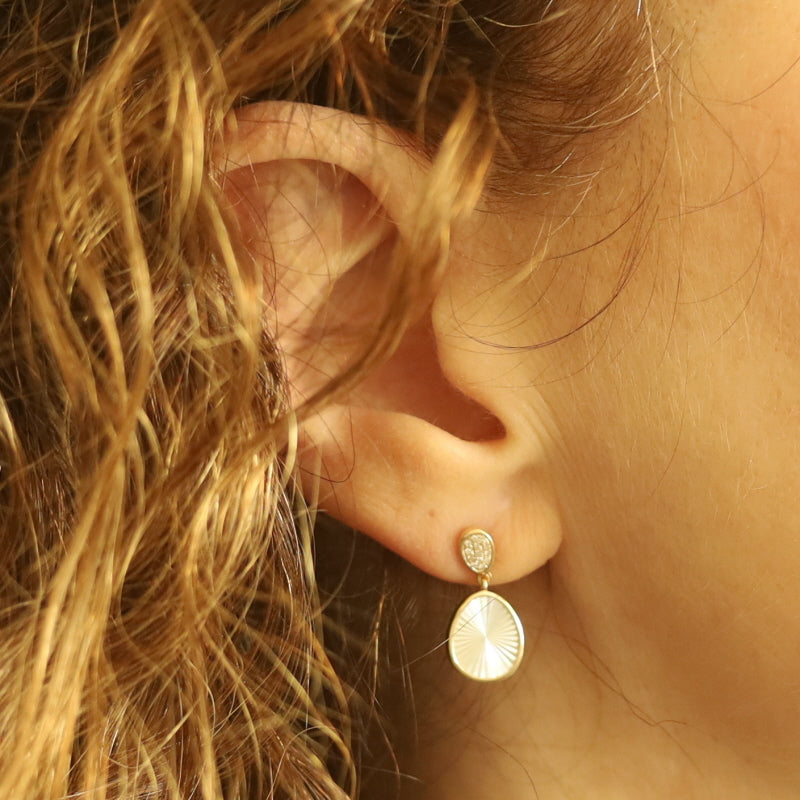 Mother of Pearl and Diamond Earrings Yellow Gold