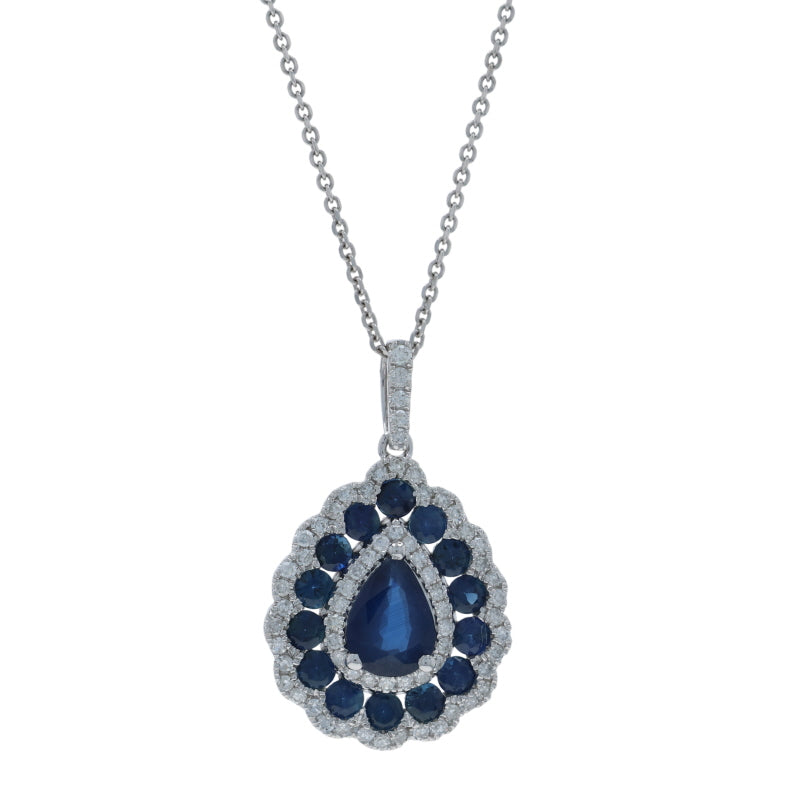2.58ctw Sapphire and Diamond Pendant Necklace White Gold