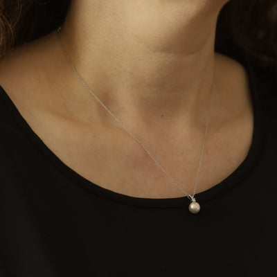 Akoya Pearl and Diamond Cable Chain Pendant Necklace White Gold