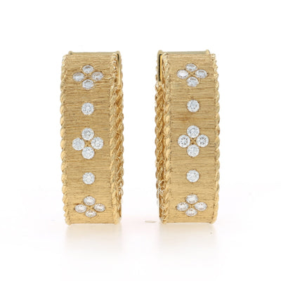 Roberto Coin Princess Square Hoop Earrings .38ctw Diamond and Ruby Earrings Yellow Gold