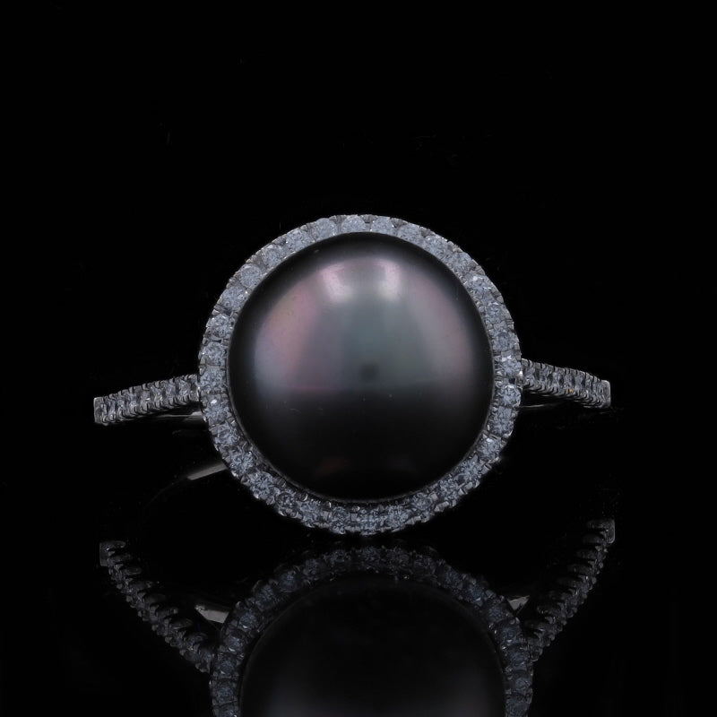 .35ctw Tahitian Pearl and Diamond Ring White Gold