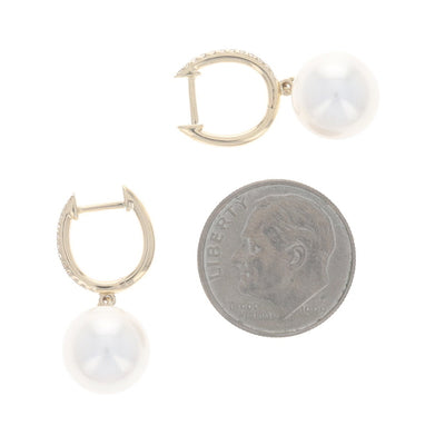 Diamond and Cultured Freshwater Pearl Earrings Yellow Gold