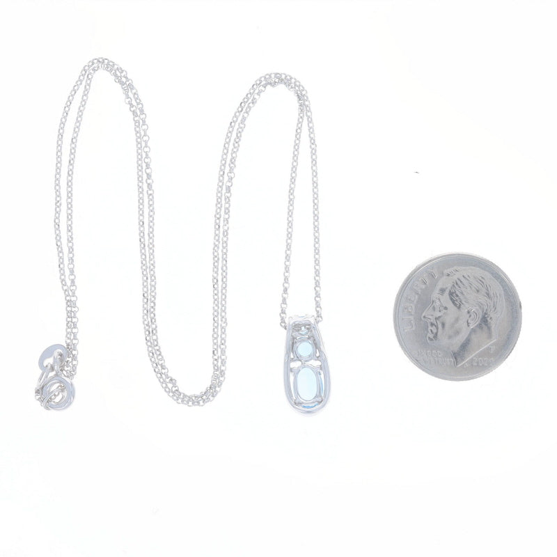 1.02ctw Blue Topaz and Diamond Pendant Necklace White Gold