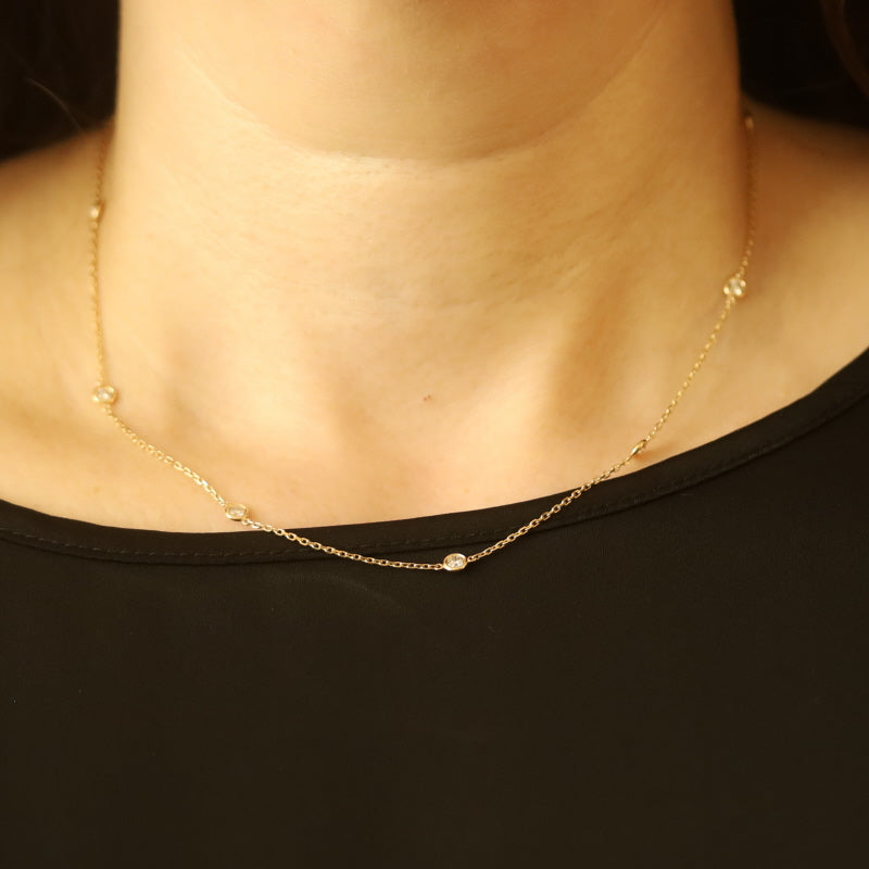 1.00ctw Diamond Diamond Cut Cable Chain Station Necklace Yellow Gold