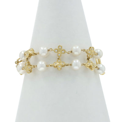 .80ctw Diamond and Cultured Pearl Bracelet Yellow Gold