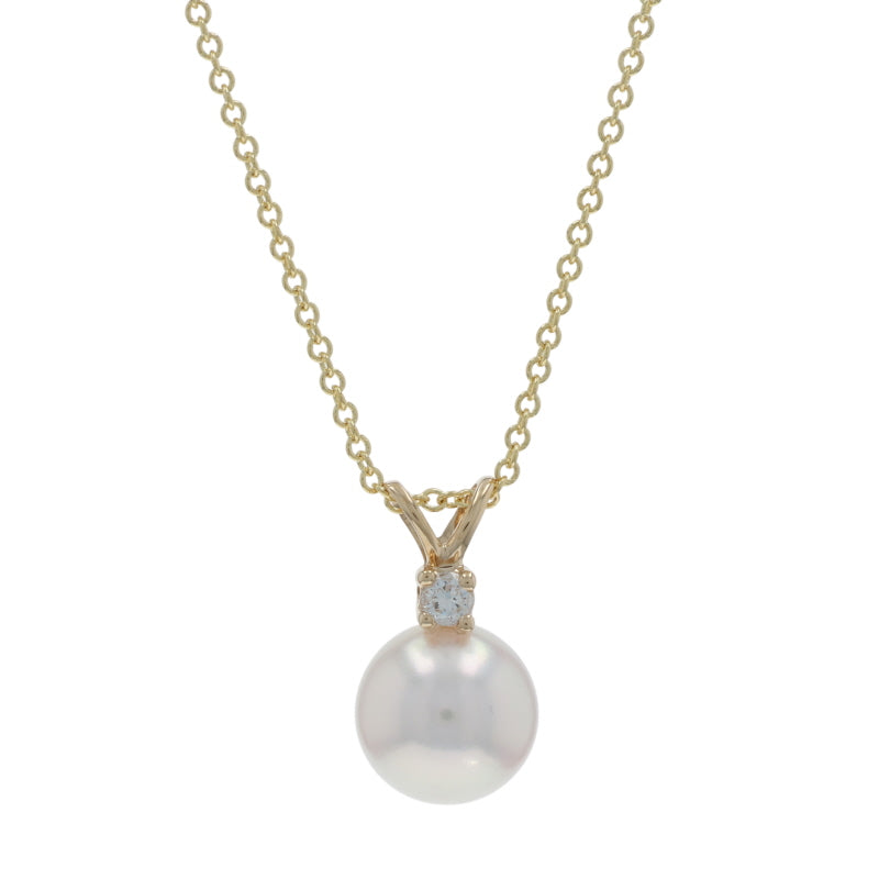 Akoya Pearl and Diamond Pendant Necklace Yellow Gold