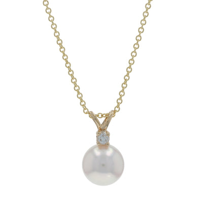 Akoya Pearl and Diamond Pendant Necklace Yellow Gold