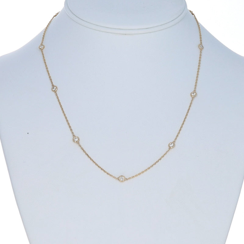 1.00ctw Diamond Diamond Cut Cable Chain Station Necklace Yellow Gold