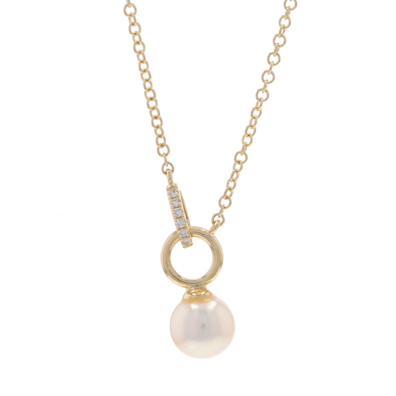 Cultured Pearl and Diamond Pendant Necklace Yellow Gold