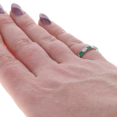 .99ctw Emerald and Diamond Band White Gold