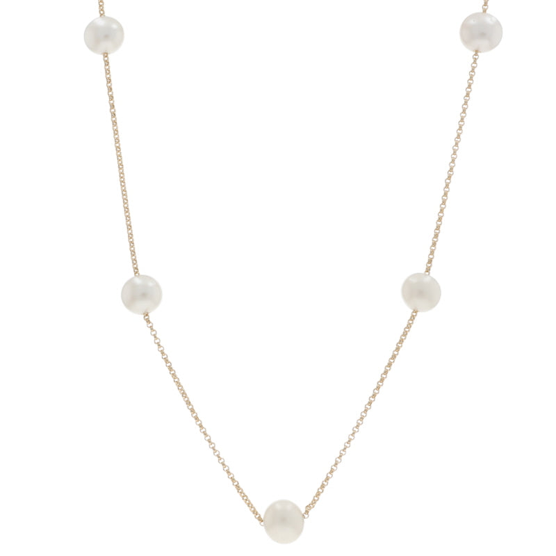 Cultured Freshwater Pearl Cable Necklace Yellow Gold